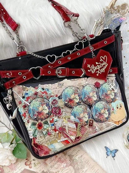 New Original Spicy Girl Cool Ita Bag Large Capacity Transparent Pain Layer Crossbody Bag Love Chain Ulzzang Shoulder Bag