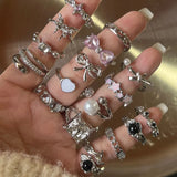 Fashion Trend Pink Crystal Bowknot Heart Rings Zircon Ring Y2K Shiny Zircon Rings for Women Girls Party Aesthetic Jewelry 2024 N