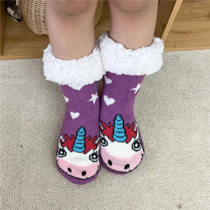 Christmas Gift Thermal Socks Women Winter Warm nightwear Plush Soft Floor Fuzzy Fluffy Fur Slipper Sock Thick Ladies Cute Cow