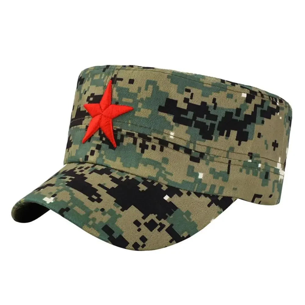 Unisex Cotton Men Cap Spring Summer Beach Outdoor Street Street Cool Church Sunhat Flat Top Hat With Red Star Dropshipping
