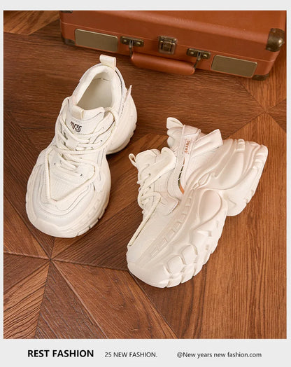 9cm Genuine Leather Chunky Sneakers for Women Fashion Sneakers Walking Shoes Platform Heel Sneakers Women Casual Shoes