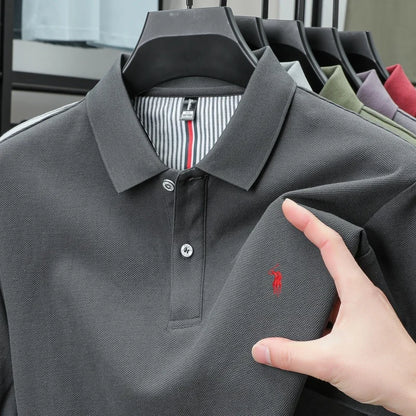 100% pure cotton men's breathable short sleeve T-shirt high-end luxury brand embroidered loose casual summer business polo shirt