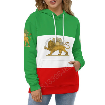 Iran Lion With Sun Flag 3D Hoodie Polyester Cool Men Women Harajuku Sweatshirt Unisex Casual Pullover Hoodies Custom Name