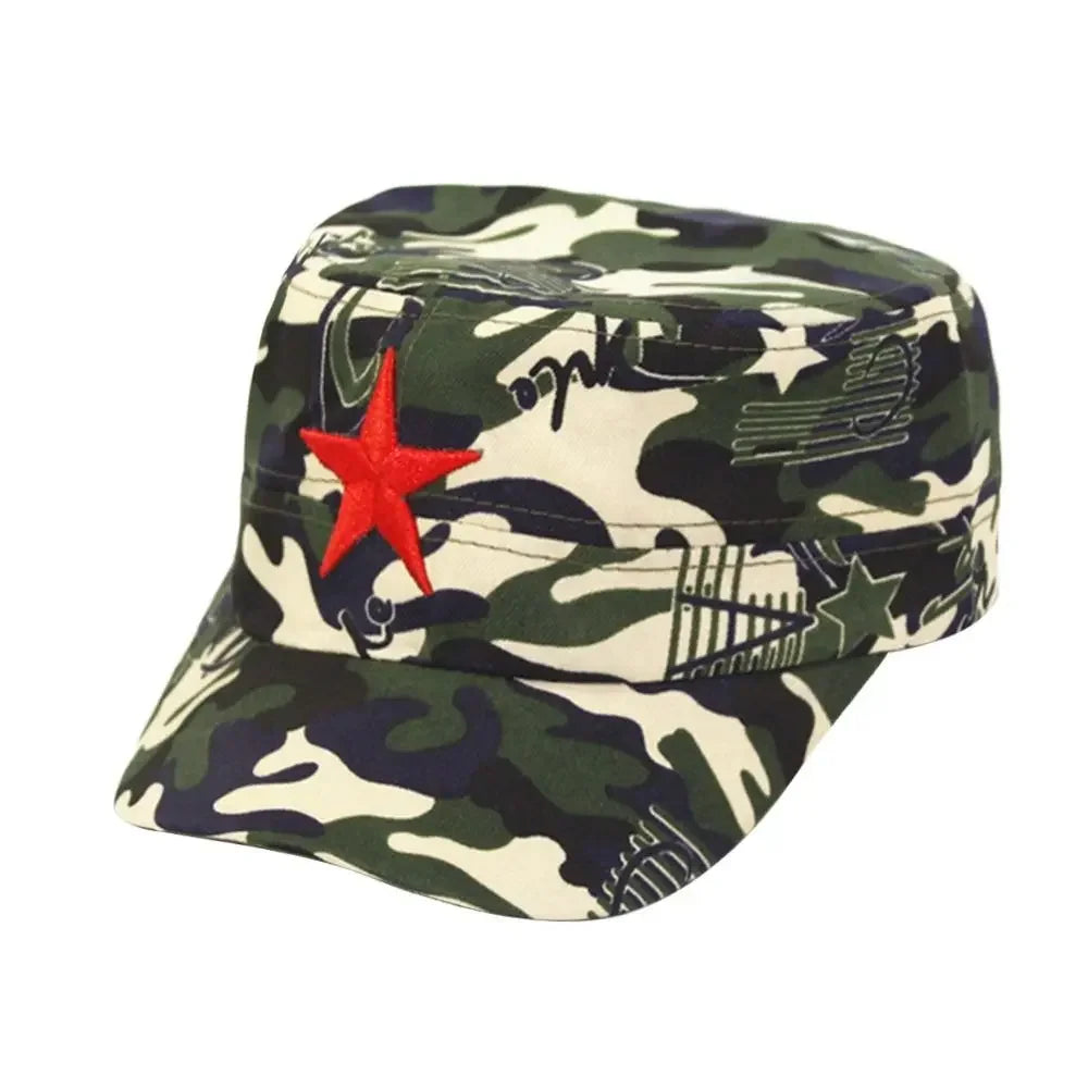Unisex Cotton Men Cap Spring Summer Beach Outdoor Street Street Cool Church Sunhat Flat Top Hat With Red Star Dropshipping