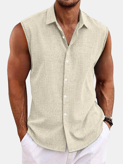 Men's Summer Short Sleeve Shirt Casual Solid Color Beach Top with Collar Lightweight Breathable Casual Button Up Shirts for Men