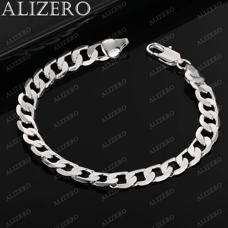 ALIZERO 925 Sterling Silver Bracelet 4/6/8/10/12mm Side Chain Bracelets For Men Women Fashion Fine Jewelry Wholesale