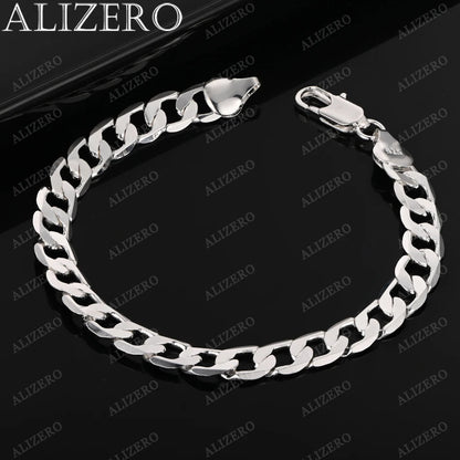 ALIZERO 925 Sterling Silver Bracelet 4/6/8/10/12mm Side Chain Bracelets For Men Women Fashion Fine Jewelry Wholesale