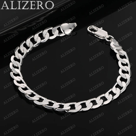 ALIZERO 925 Sterling Silver Bracelet 4/6/8/10/12mm Side Chain Bracelets For Men Women Fashion Fine Jewelry Wholesale