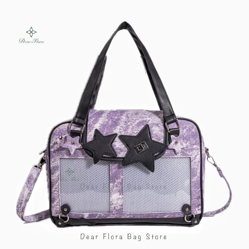 Y2K Trendy Star Ita Bag Lolita Girl Transparent Pocket Fashion Crossbody Bag Women's DIY Display Shoulder Bag Cute Purse Handbag