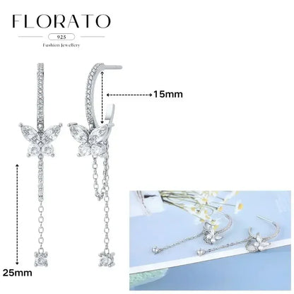 Women Pure Silver Series 925 Sterling Silver Ear Needle Geometric/Butterfly Flowers Pendant hoop Earrings Crystal Zircon Jewelry