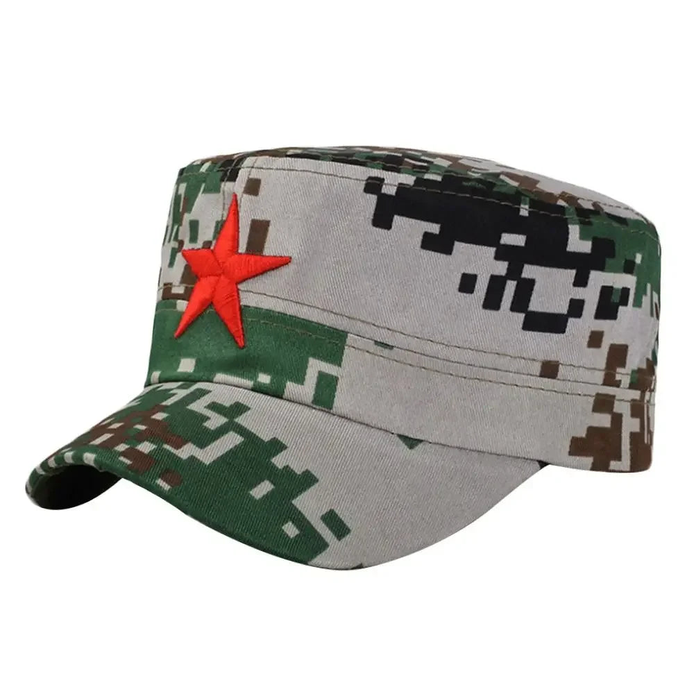 Unisex Cotton Men Cap Spring Summer Beach Outdoor Street Street Cool Church Sunhat Flat Top Hat With Red Star Dropshipping