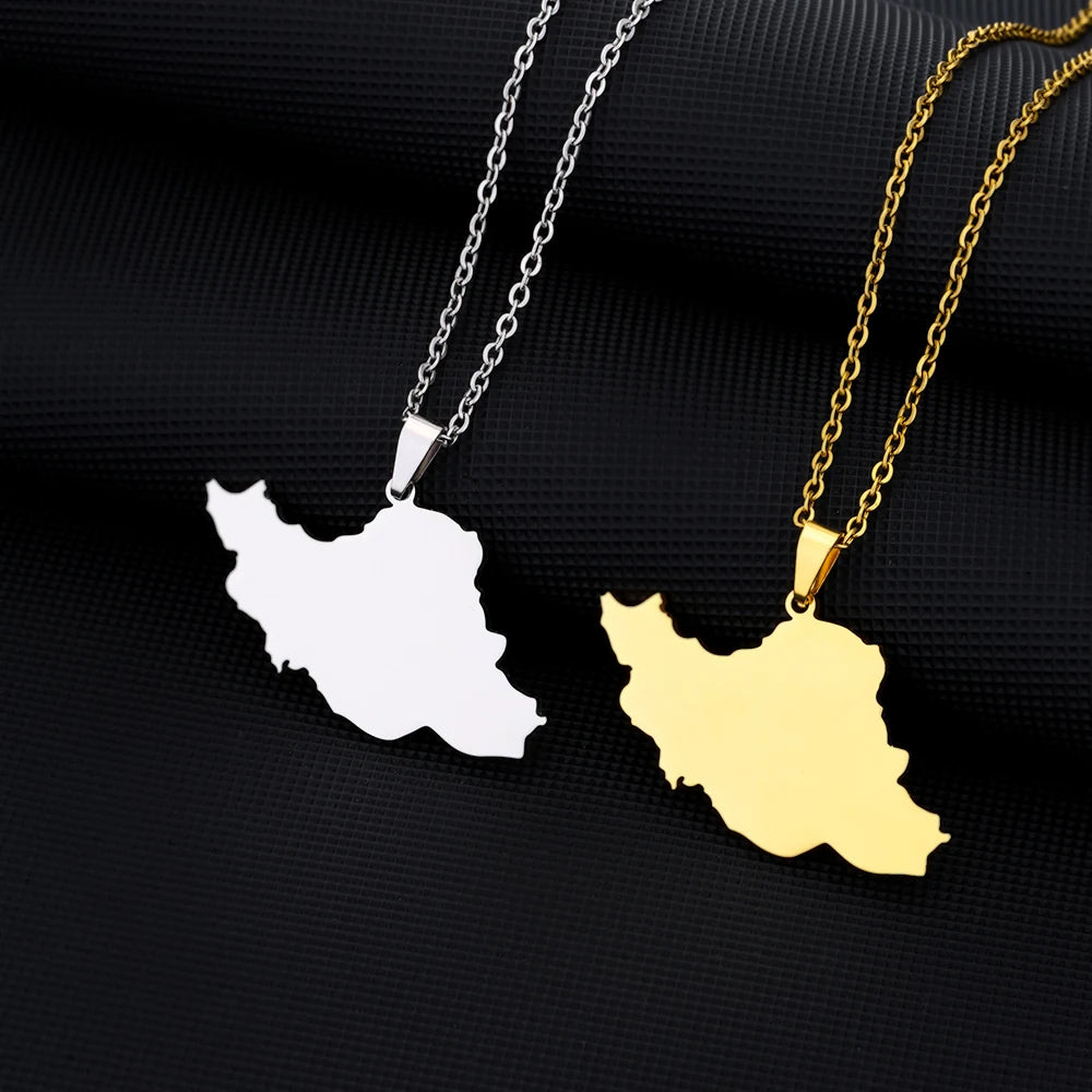 Islamic Republic of Iran Map Pendant Necklace Stainless Steel Gold/Silver Color Men Women Country Map Jewelry Gift