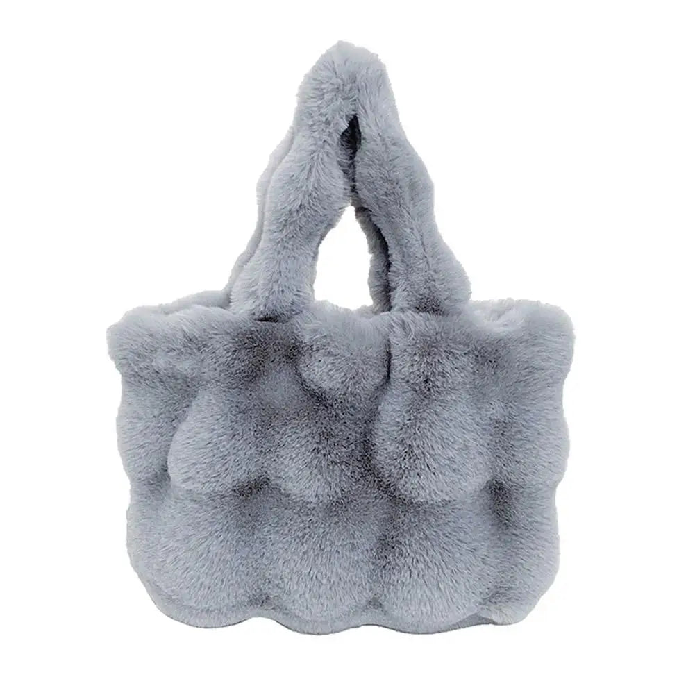 Women Plush Shoulder Bag Fluffy Handbag Large Capacity Casual Commuting Bag Furry Carrying Bag Soft Shopper Bag