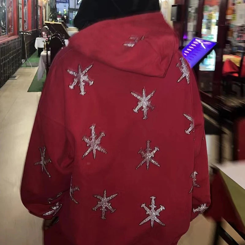 Gothic Long Sleeve Rhinestone Skeleton Hoodie Y2k Jacket Men Hoodies Oversized Full Zip Hoodie Goth Sweatshirt Sport Coat Autumn