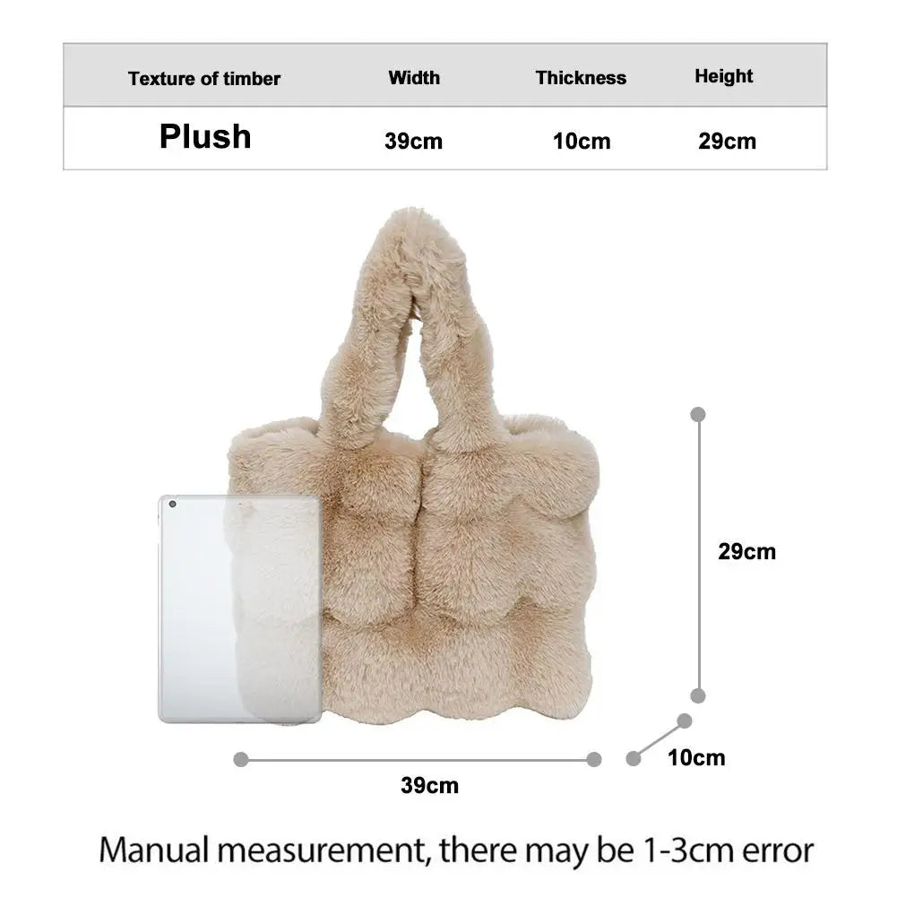 Women Plush Shoulder Bag Fluffy Handbag Large Capacity Casual Commuting Bag Furry Carrying Bag Soft Shopper Bag