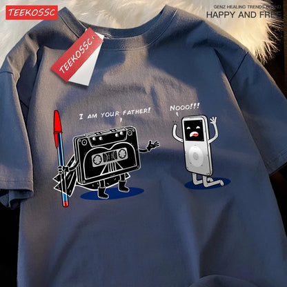 Fun Cassette Tape I Am Your Father Male Clothes Hip Hop Oversize T-Shirts Summer Casual Short Sleeve Cotton Loose Street T Shirt