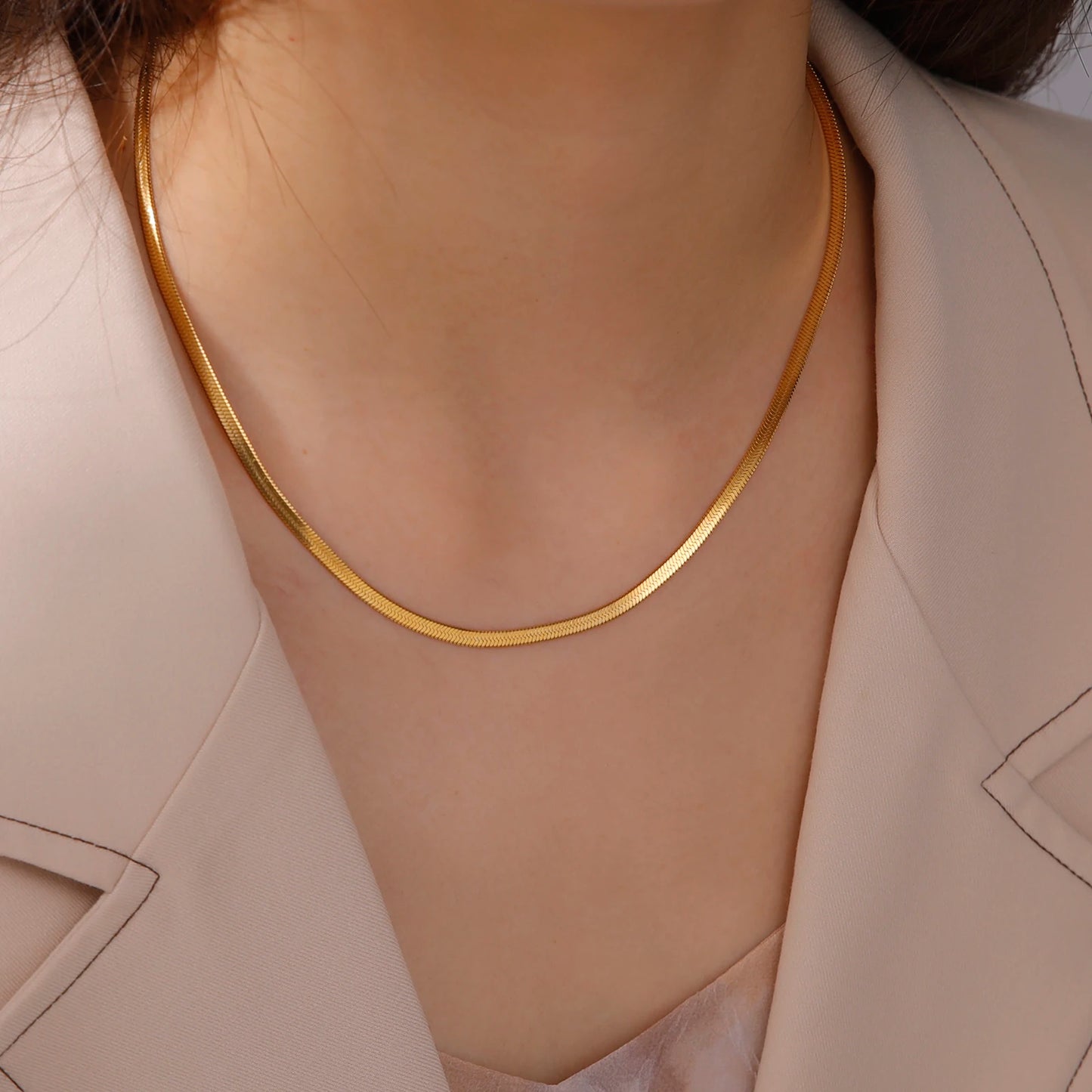 Skyrim Stainless Steel Snake Chain Necklace for Women Men Gold Color Herringbone Choker Neck Chains 2026 Trend Jewelry Gift Hot