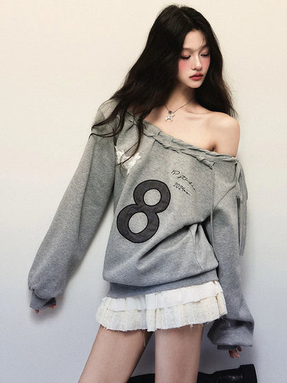 Jmprs Y2K Streetwear Gray Sweatshirts Women Off Shoulder Loose Letter Pullovers Harajuku Retro Female Casual American Tops New