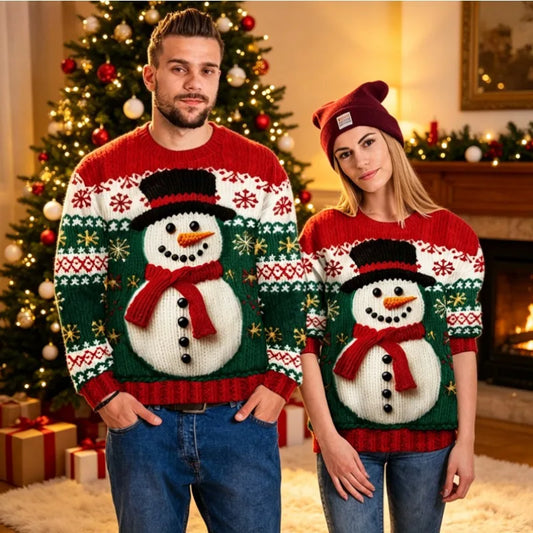 Women Men Crew Neck All Over Winter Element Graphic Long Sleeve Pullover Lightweight Printed Sweater for Holiday Street Sweaters