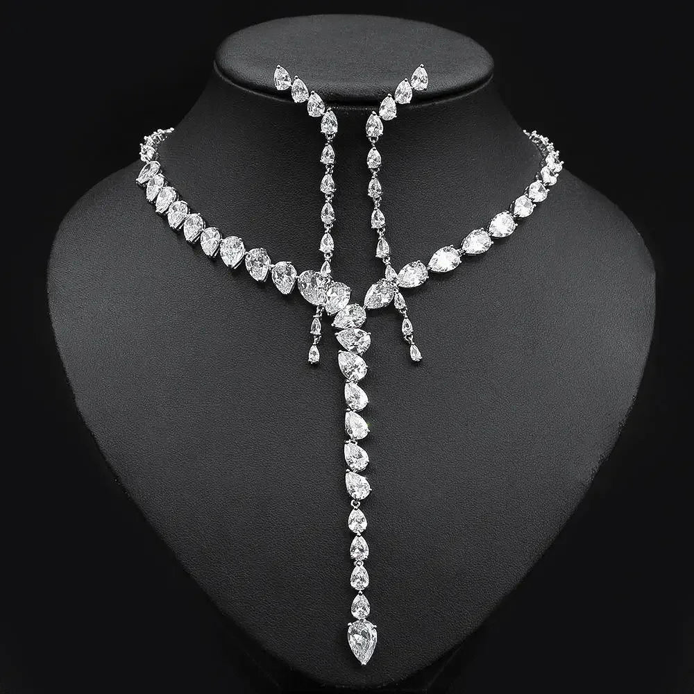 High Quality 2pcs Tassel Necklace and Earring 2 PCS Set Fashion European Bride Wedding Jewelry Set  Accessories