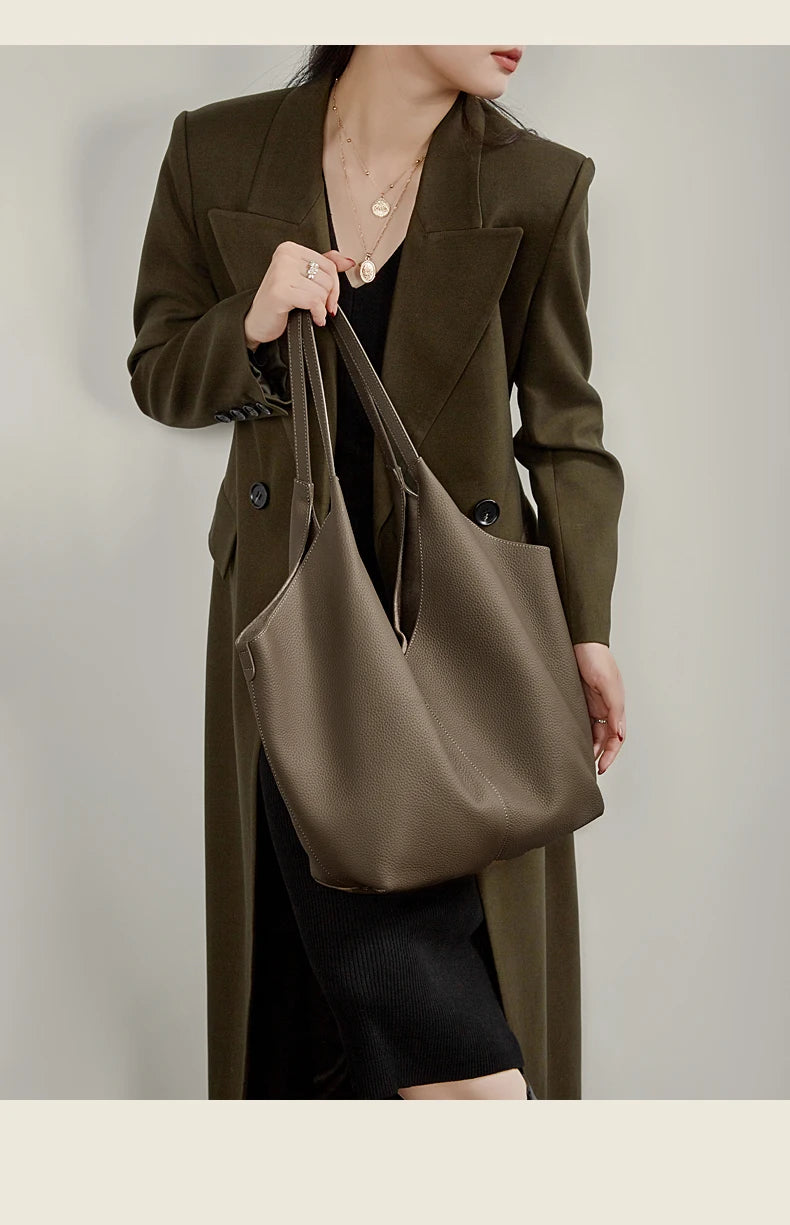 Hifashion Cow Genuine Leather Large Underarm Shoulder Bags For Women 2026 Luxury Designer Shopping Tote Office Ladies Handbags