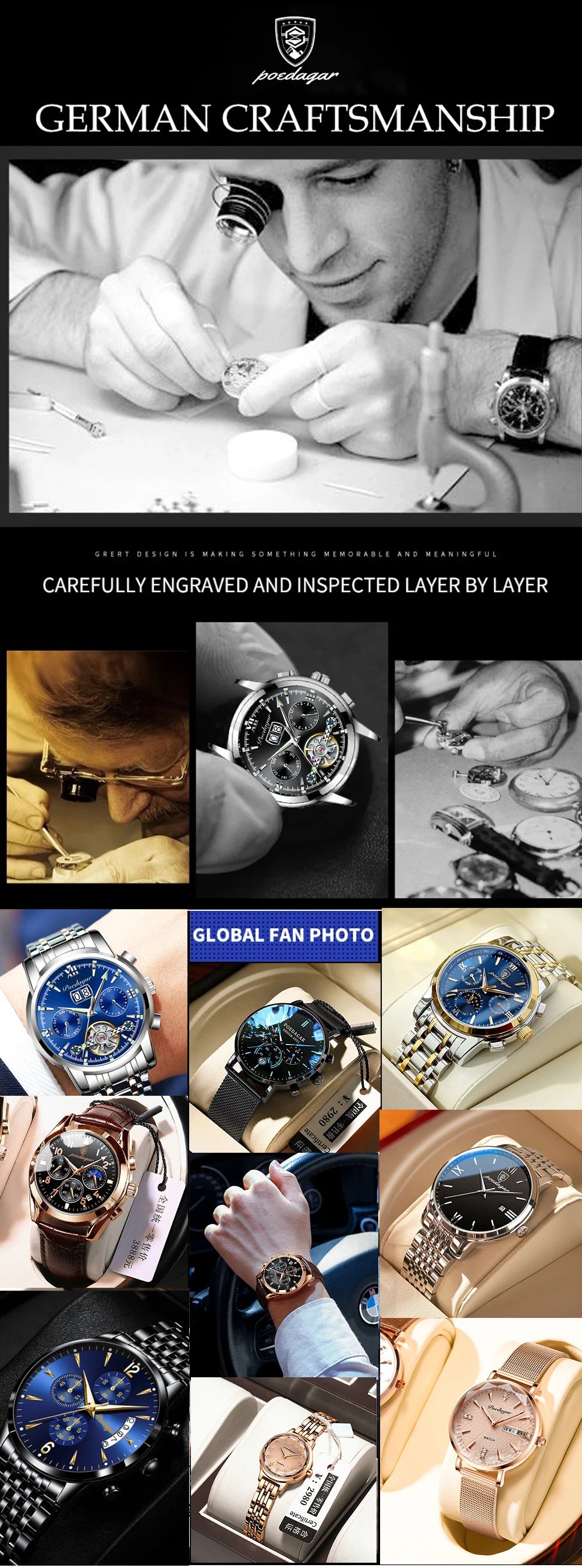 POEDAGAR Luxury Fashion Man Clock Top Business Waterproof Luminous Date Week Men's Watches Quartz Stainless Steel Men Wristwatch