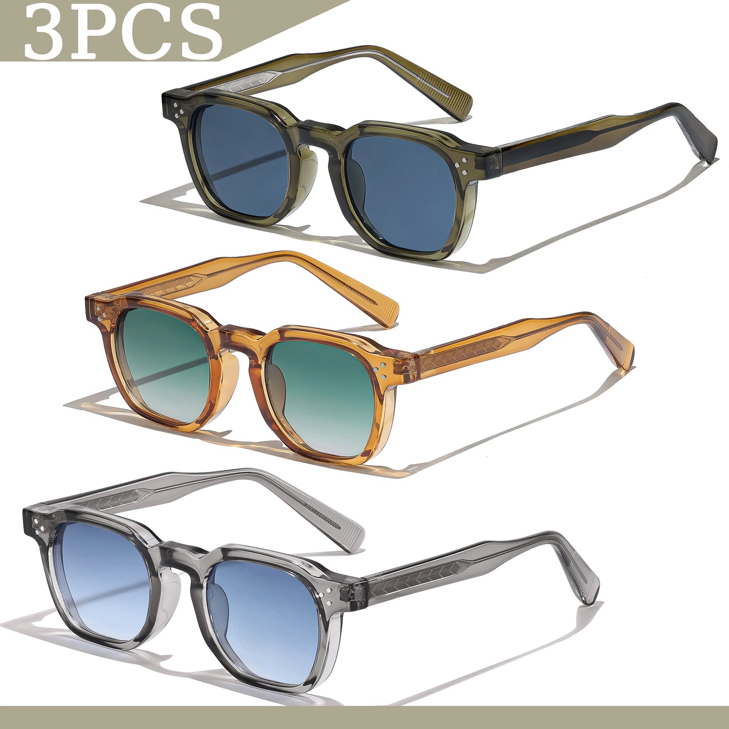1/2/3 Pcs Wholesale New Square Retro Sunglasses Men Fashion Punk Sun Glasses Women Travel Eyewear Lunette De Soleil Femme UV400