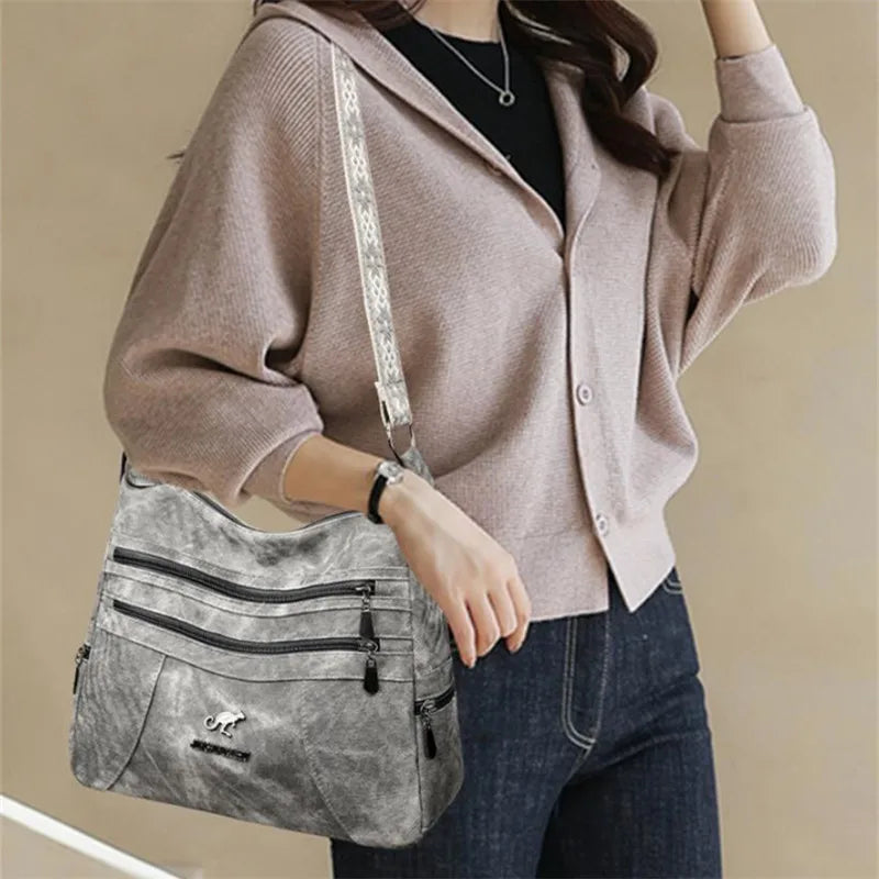 Vintage Style Shoulder Bag for Women Multi Layer Versatile Faux Leather Crossbody Bag Casual Handbag Purse with Zipper Closure