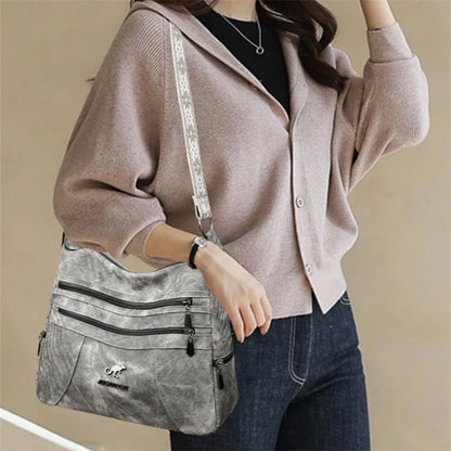 Vintage Style Shoulder Bag for Women Multi Layer Versatile Faux Leather Crossbody Bag Casual Handbag Purse with Zipper Closure