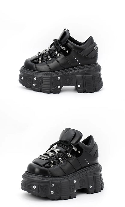 2025 New Punk Style Women Shoes Lace-up Heel Height 6CM Platform Shoes Woman Gothic Ankle Rock Boots Metal Decor Woman Sneakers