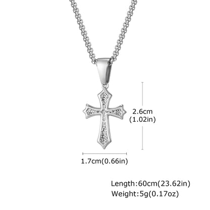 Basic Punk Cross Necklace for Men Boys,Stainless Steel Silver Color Cross Pendant Necklace,Christian Religious Jewelry Gift