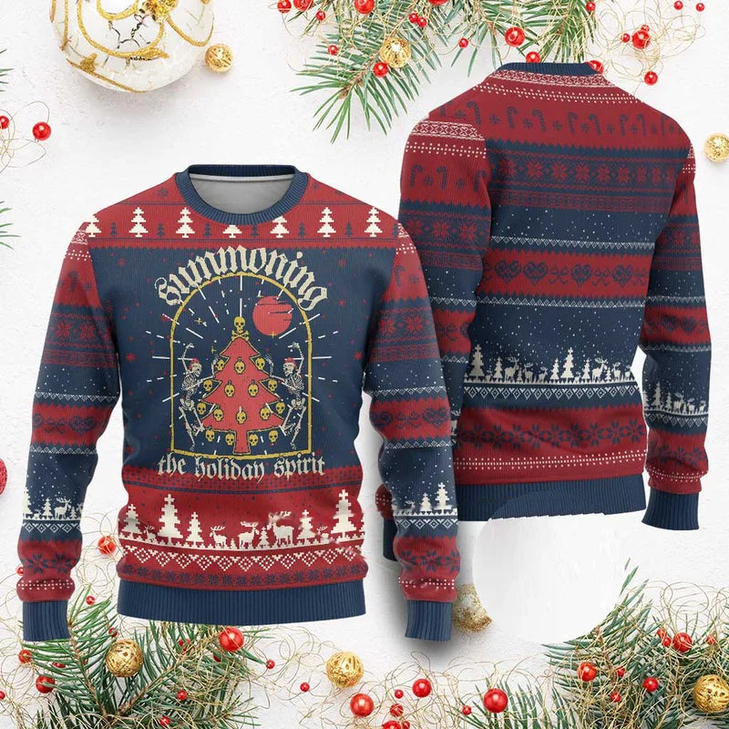 2027 Choose a Darker Holiday Look with an Ugly Christmas Sweater Gothic Skeleton Graphics on Printed Long Sleeve Xmas Sweaters