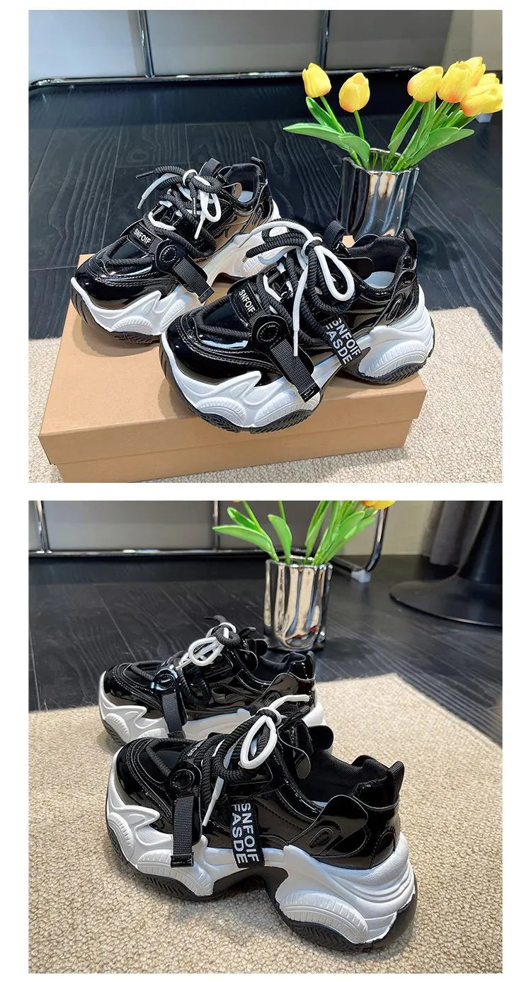 Women Chunky Sneakers Spring New Fashion Lace Up Red Platform Shoes Outdoor Trendy Versatile Casual Sports Shoes Zapatos Mujer