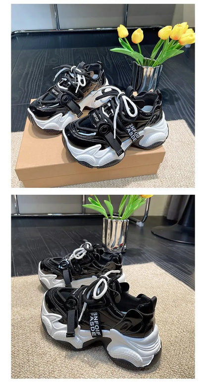 Women Chunky Sneakers Spring New Fashion Lace Up Red Platform Shoes Outdoor Trendy Versatile Casual Sports Shoes Zapatos Mujer