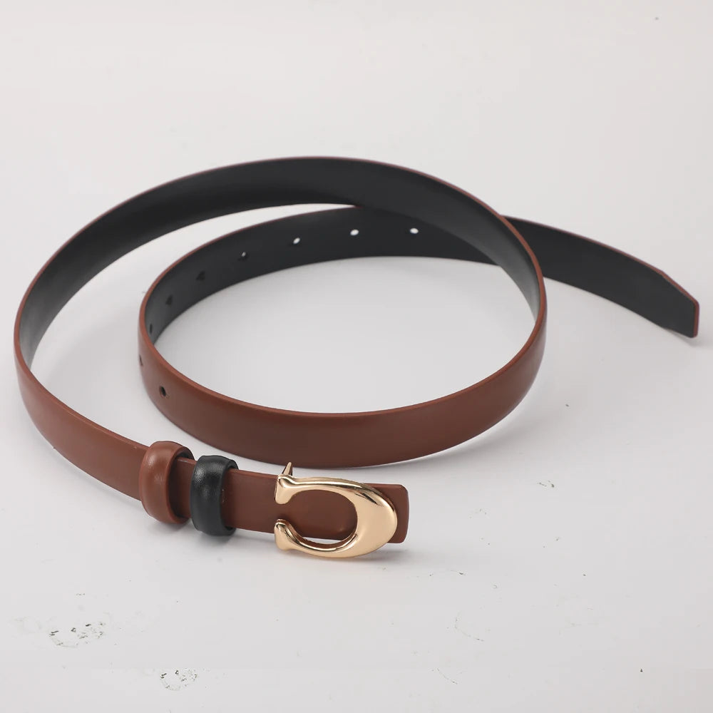 Fashionable C-shaped Smooth Buckle Durable Belt Simple Soft Women's Double-sided Belt With Casual Pants Clothing Accessories