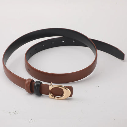 Fashionable C-shaped Smooth Buckle Durable Belt Simple Soft Women's Double-sided Belt With Casual Pants Clothing Accessories