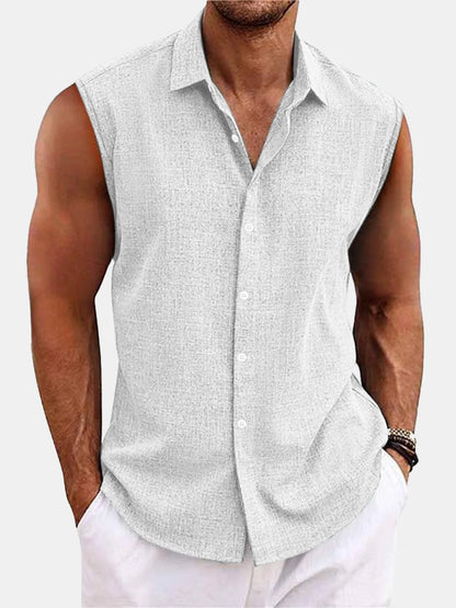 Men's Summer Short Sleeve Shirt Casual Solid Color Beach Top with Collar Lightweight Breathable Casual Button Up Shirts for Men