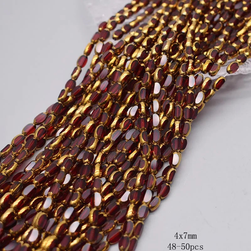 4x7mm 50pcs/lot Briolette Oval Glass Beads Plating Gold Color Crystal Glass Loose Spacer Beads For Beads for Jewelry Making DIY