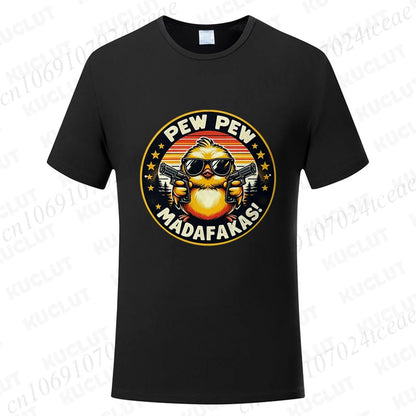 Pew Pew Madafakas Men's T-shirts Cute Chick Funny Graphic Tops Summer Short Sleeve Tees Trendy Streetwear Male Oversized Clothes