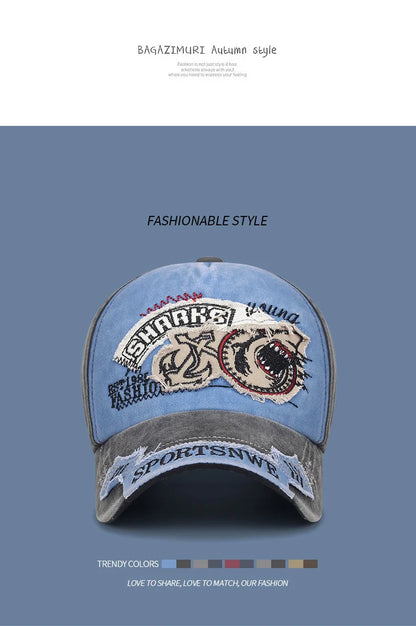 Four Seasons Washed Vintage Distressed Curvy Brimmer Cap Men's Women's Fashion Patch Embroidery Sun Cap Adjustable