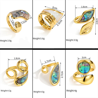 Freeteeme High-End Various Irregular Geometric Rings for Women Stainless Steel Shell-Set Open Rings Daily Versatile Accessories