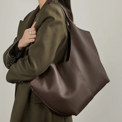 Hifashion Cow Genuine Leather Large Underarm Shoulder Bags For Women 2026 Luxury Designer Shopping Tote Office Ladies Handbags