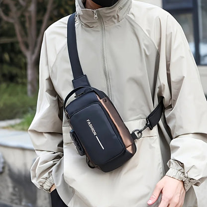 Men's Sporty Chest Bag Motorcycle Phone Pack with Password Lock, Zipper Closure Crossbody Sling Bag for Daily Commute Outdoor
