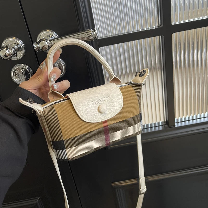 European and American Fashion Women's Bag 2024 New Check Pattern Bag Handheld Dumpling Bag Handheld Crossbody Bag