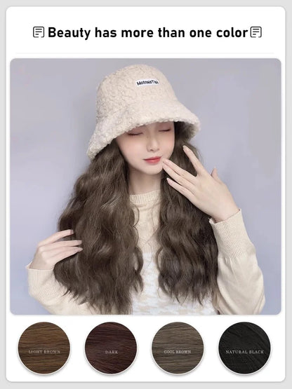 Synthetic 50cm winter cold resistant wig hat with long straight hair and long curly hair black/white hat with lambhair Christmas