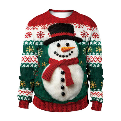 Women Men Crew Neck All Over Winter Element Graphic Long Sleeve Pullover Lightweight Printed Sweater for Holiday Street Sweaters