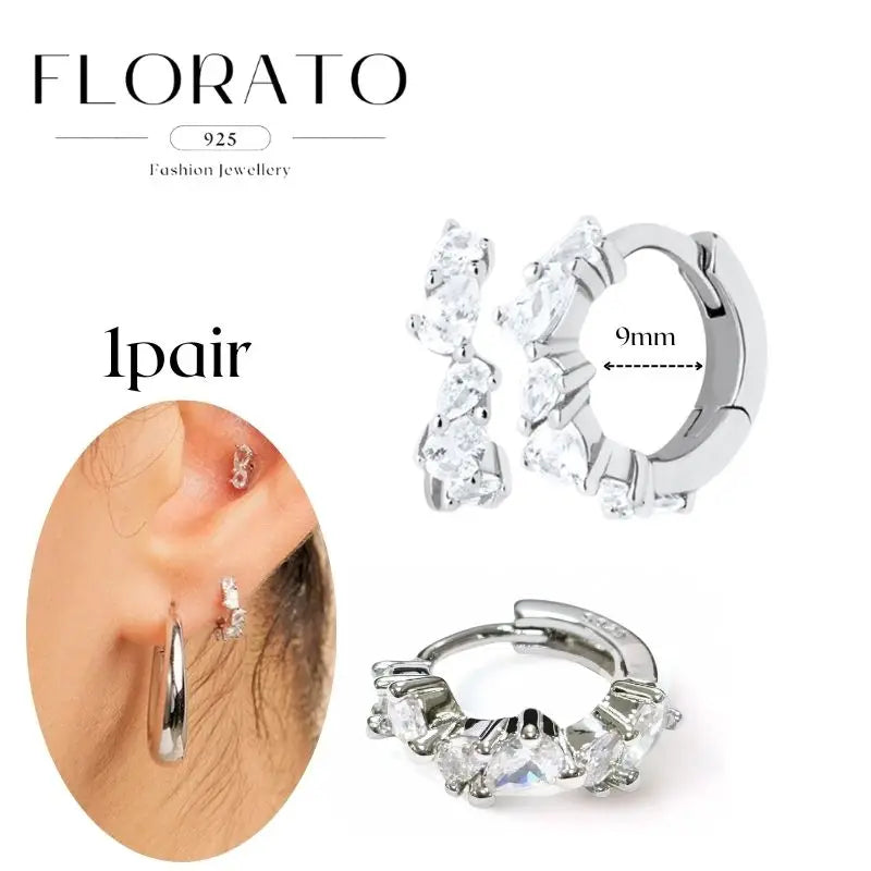 Women Pure Silver Series 925 Sterling Silver Ear Needle Geometric/Butterfly Flowers Pendant hoop Earrings Crystal Zircon Jewelry