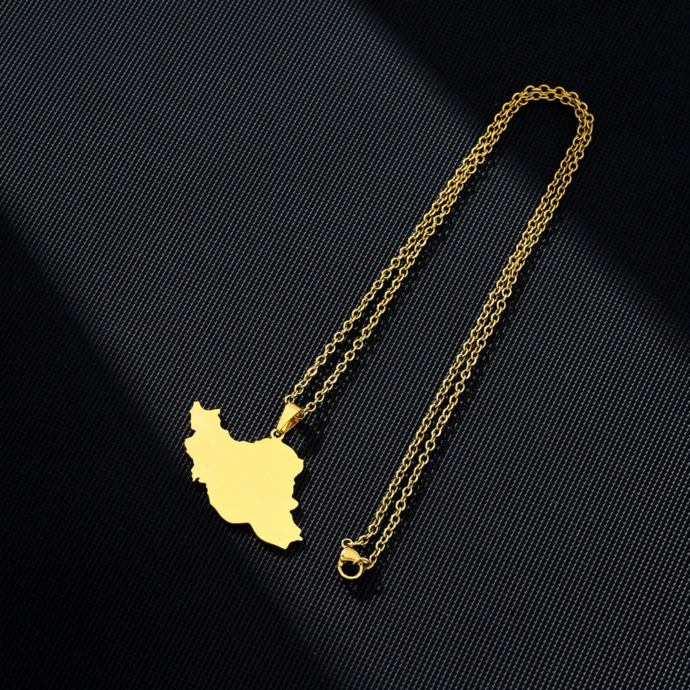 Islamic Republic of Iran Map Pendant Necklace Stainless Steel Gold/Silver Color Men Women Country Map Jewelry Gift