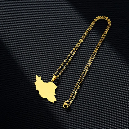Islamic Republic of Iran Map Pendant Necklace Stainless Steel Gold/Silver Color Men Women Country Map Jewelry Gift