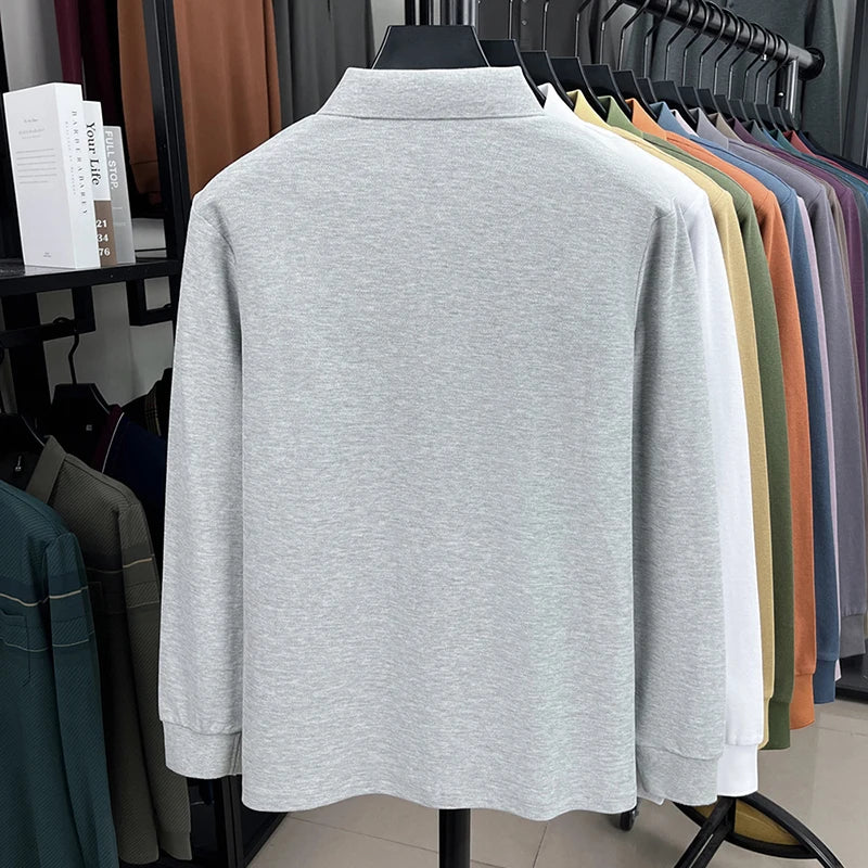 100% pure cotton high-end brand men's long sleeved polo shirt autumn fashion hot selling wheat embroidery golf business T-shirt